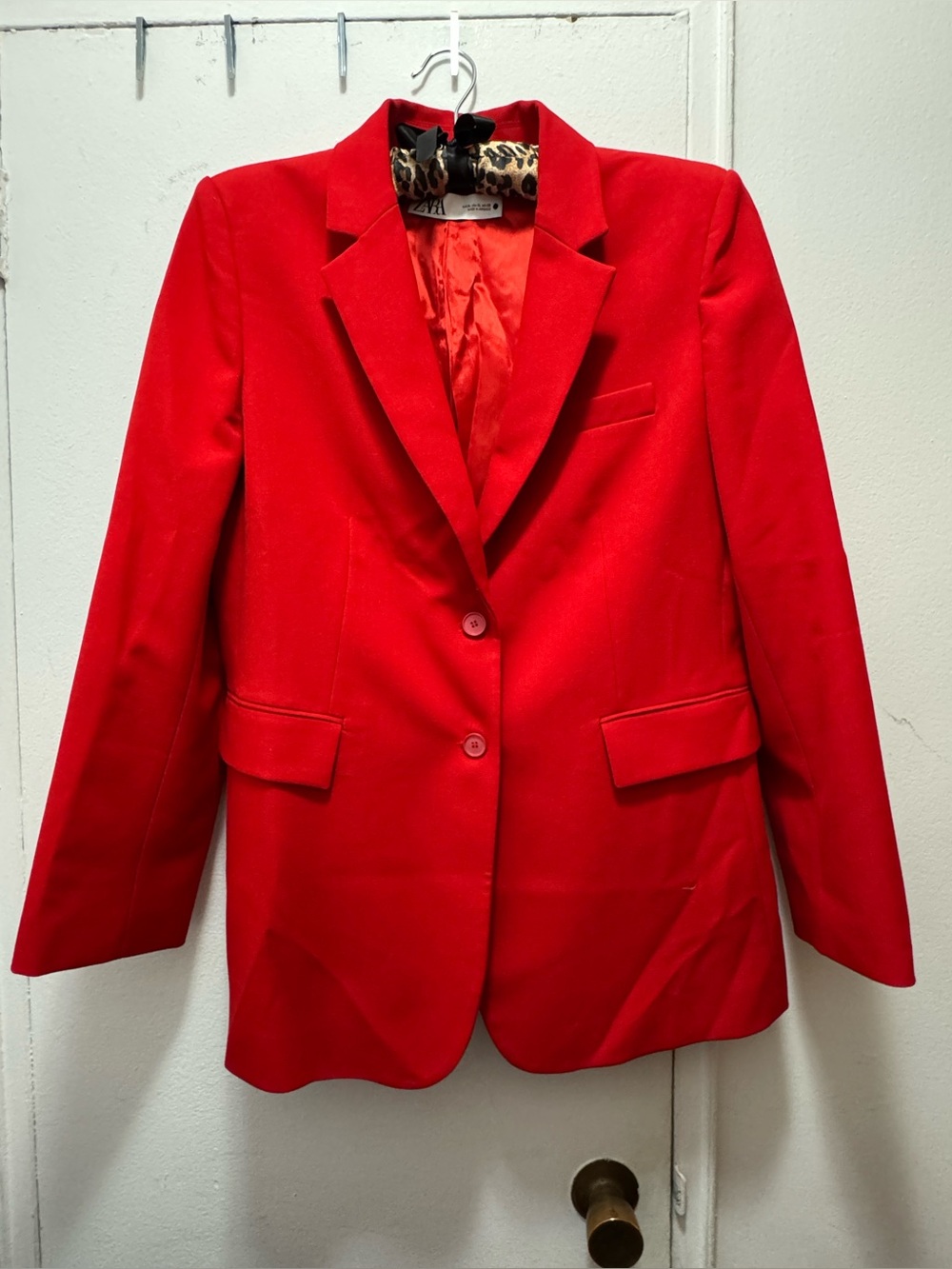 $149 Zara Bright Cherry Red Tailored Blazer with Pockets and Power Shoulders XL